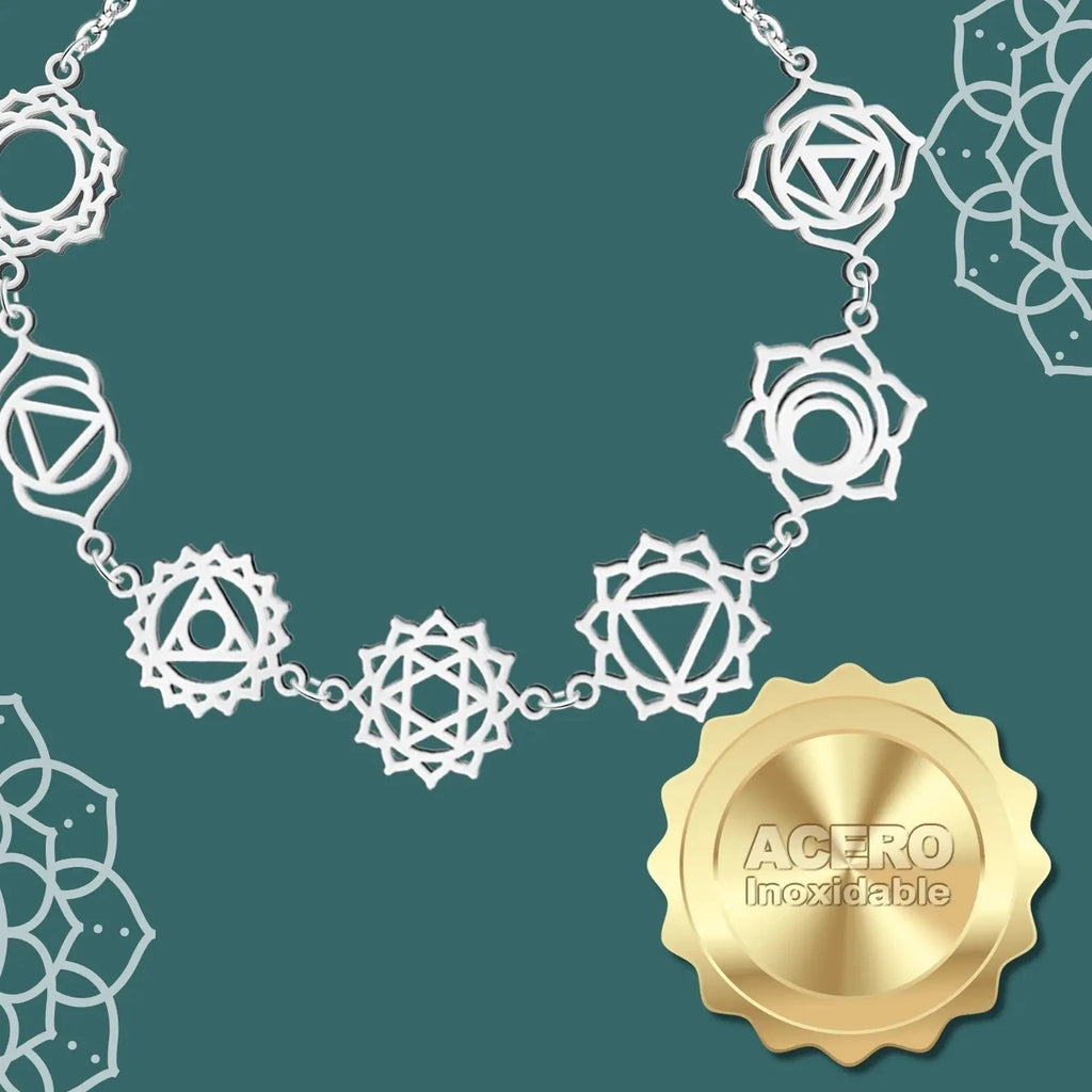 Pulsera 7 Chakras Calado Acero Plateado textura