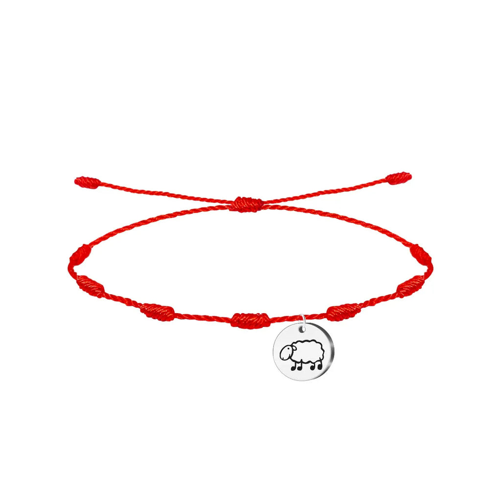 Pulsera 7 Nudos Roja con Ardi Latxa Plateada