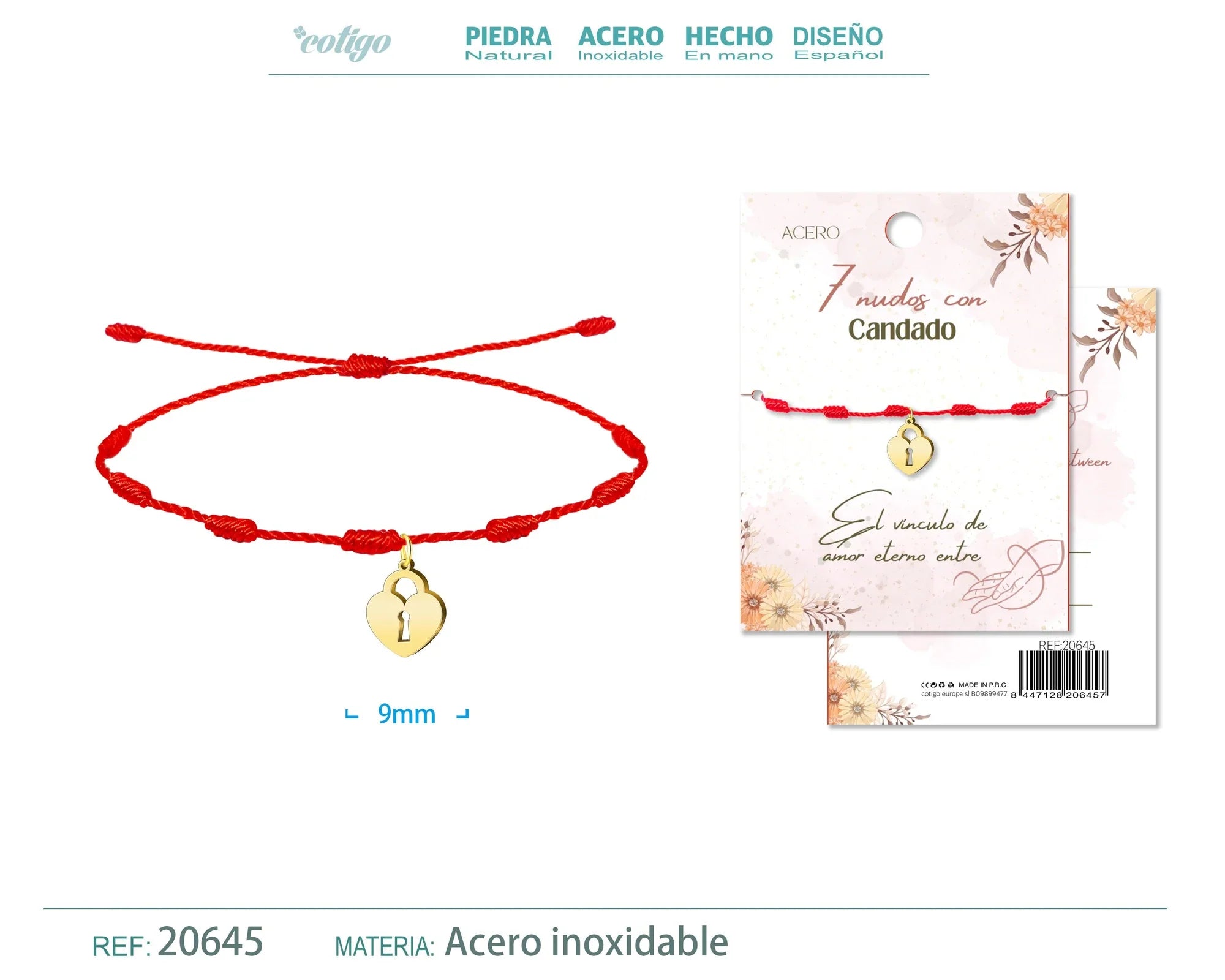 Pulsera 7 Nudos Candado Acero Dorado