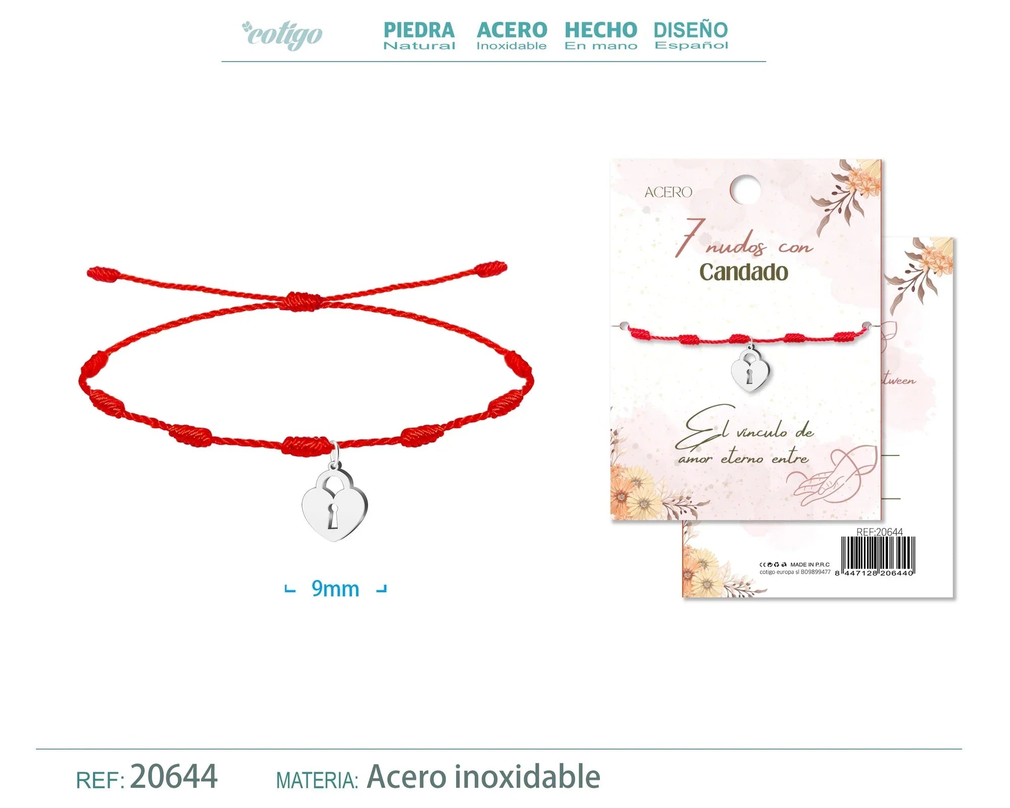 Pulsera 7 Nudos Candado Acero Plateado