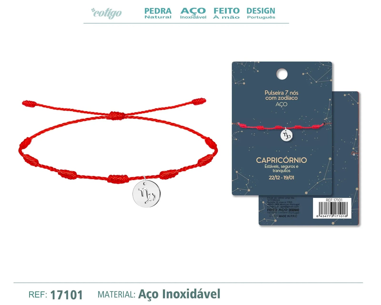 Pulsera 7 Nudos con Capricornio Acero. Color Plateado