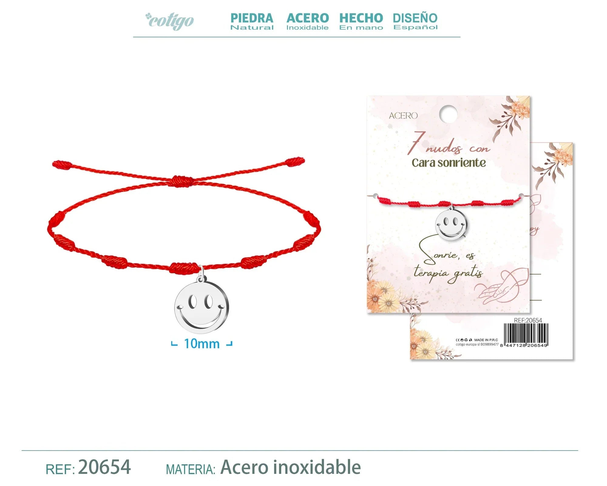 Pulsera 7 Nudos Cara Sonriente Acero Plateado