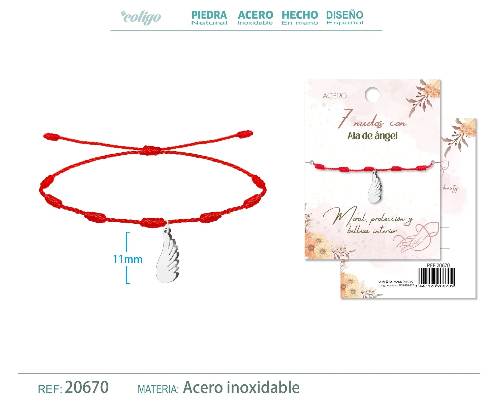 Pulsera 7 nudos con Ala de angel color Plateado - cotigo