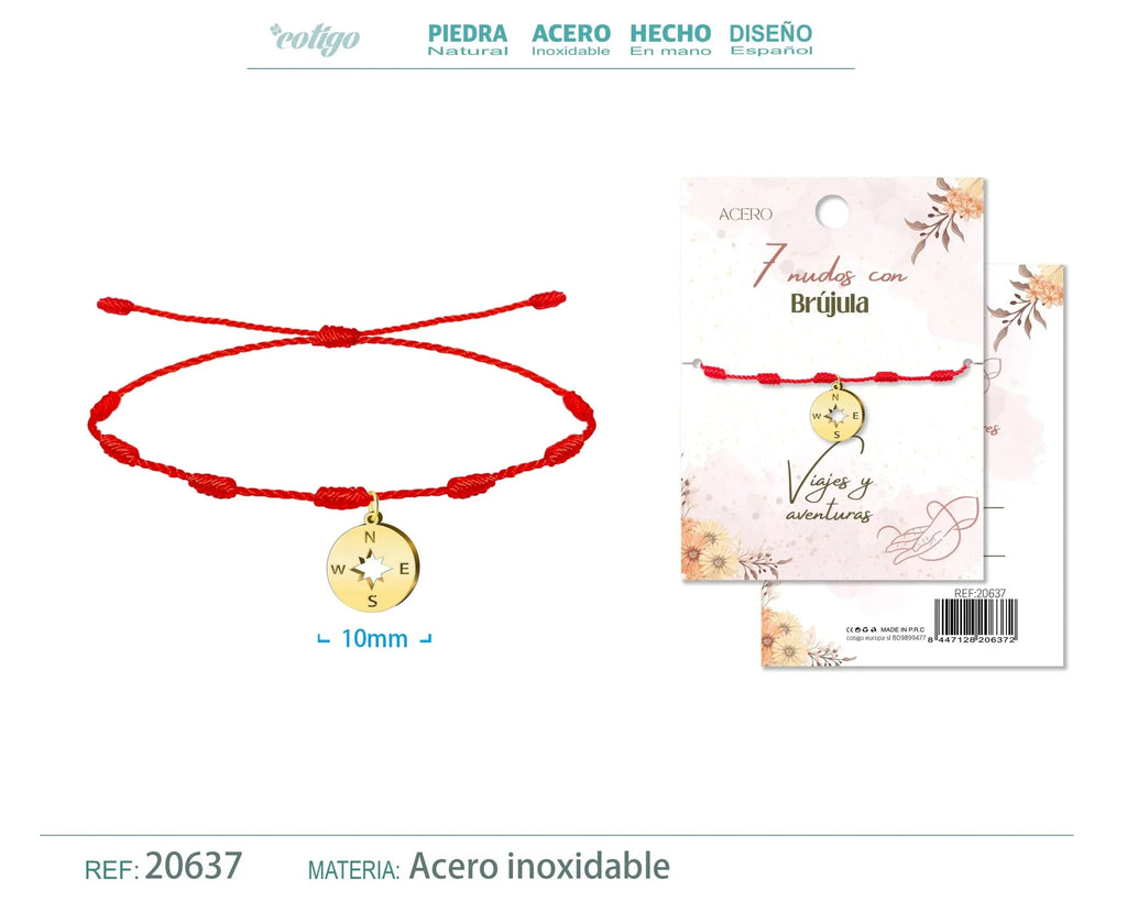 Pulsera 7 nudos con Brujula color Dorado - cotigo