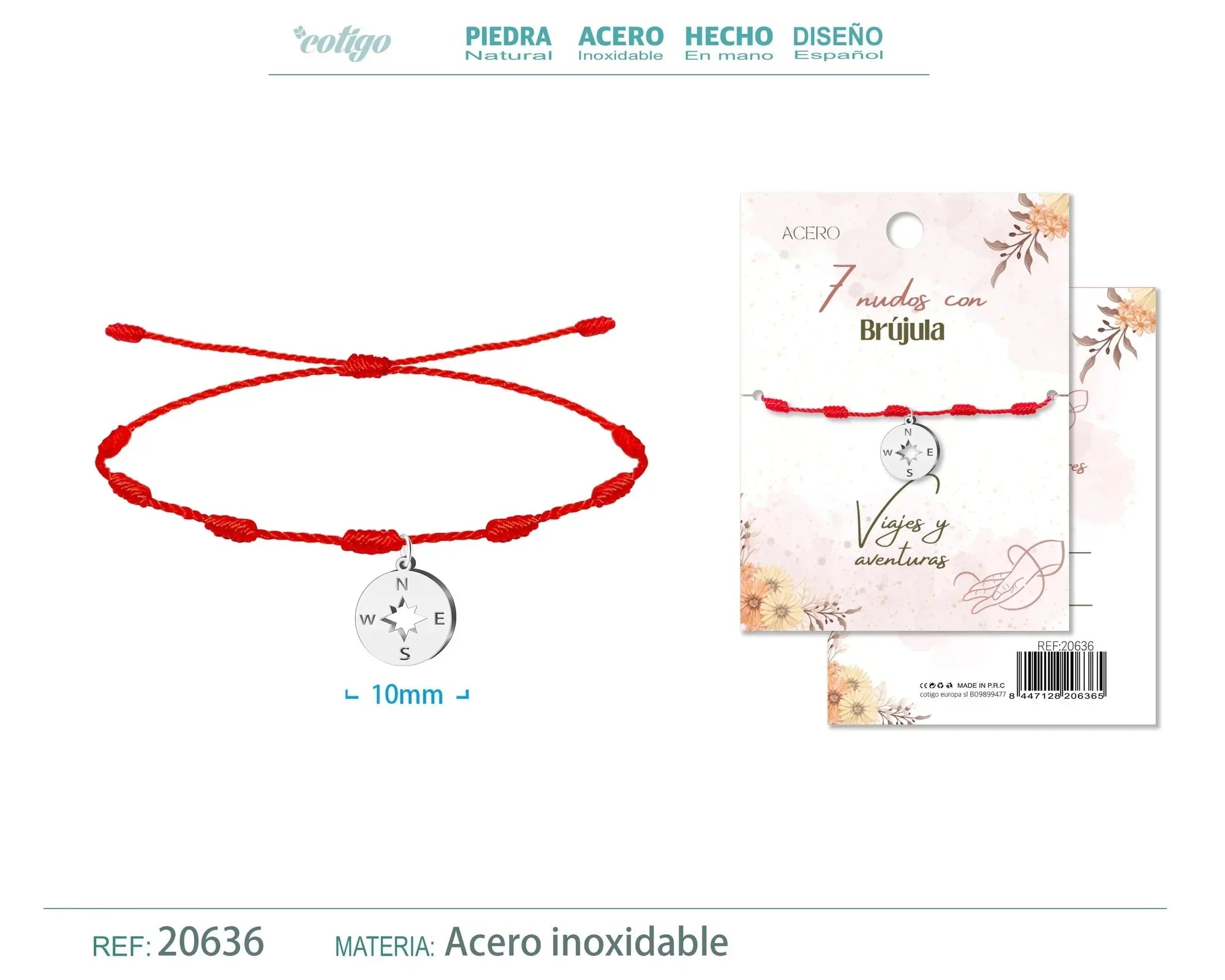 Pulsera 7 nudos con Brujula color Plateado - cotigo