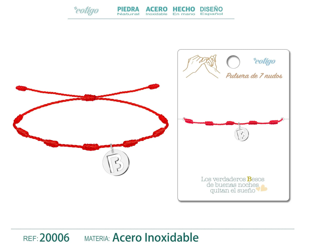 Pulsera 7 Nudos con letra B color Plateado cotigo