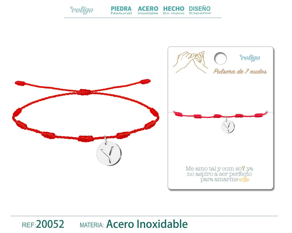 Pulsera 7 Nudos con letra Y color Plateado cotigo