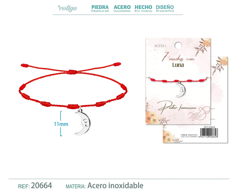 Pulsera 7 nudos con Luna color Plateado - cotigo