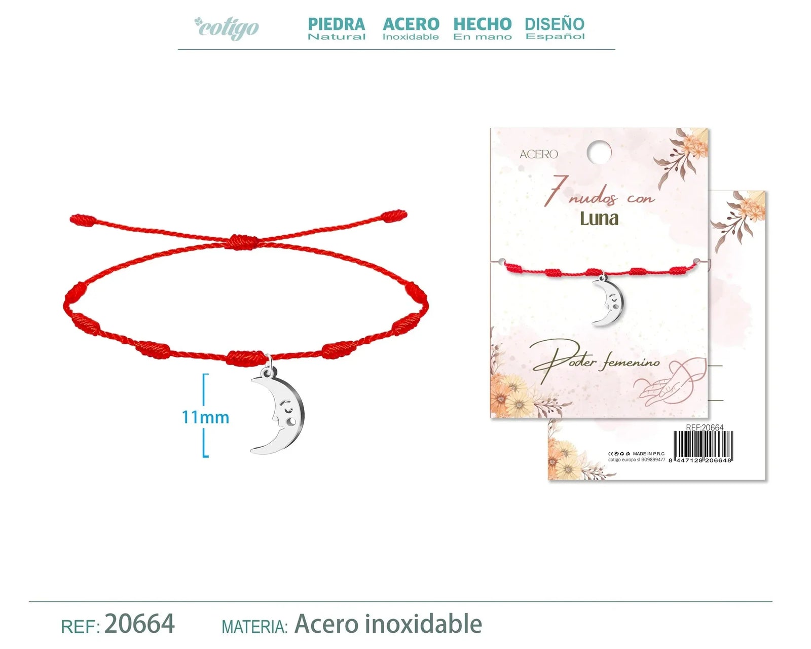 Pulsera 7 nudos con Luna color Plateado - cotigo