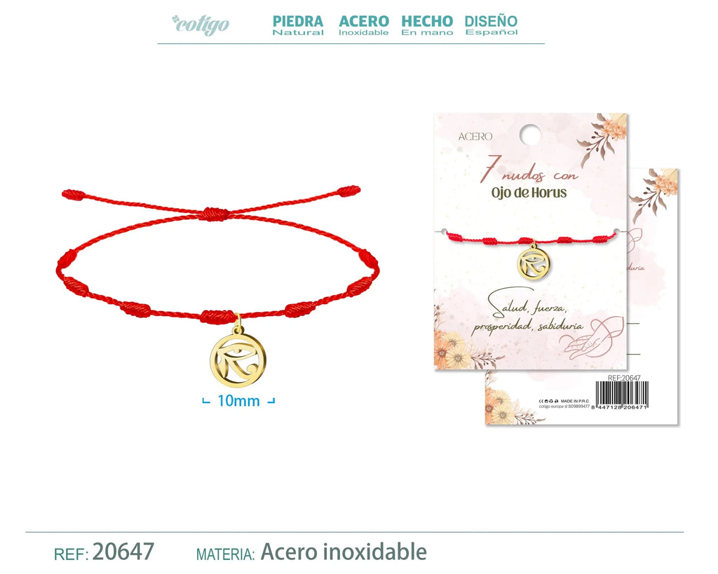 Pulsera 7 Nudos con Ojo de Horus Color Dorado textura