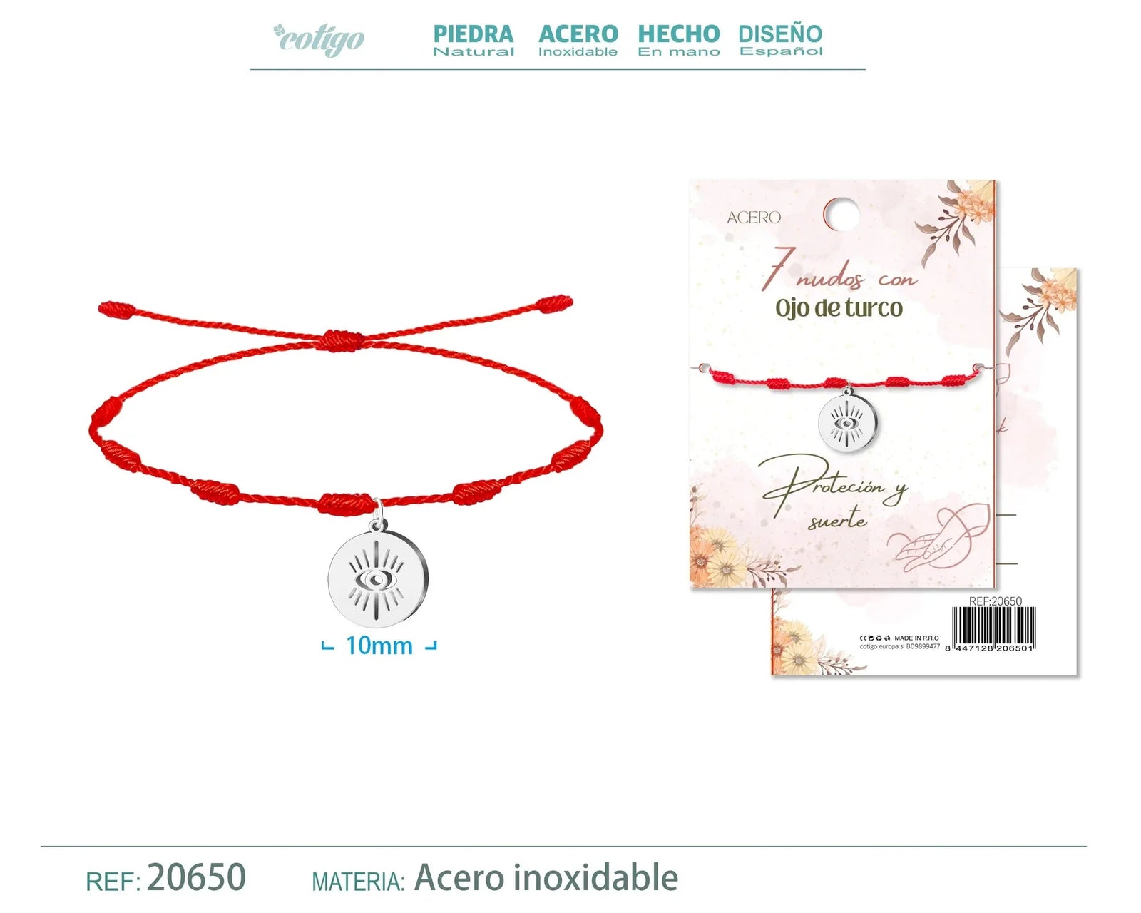 Pulsera 7 nudos con Ojo turco color Plateado - cotigo