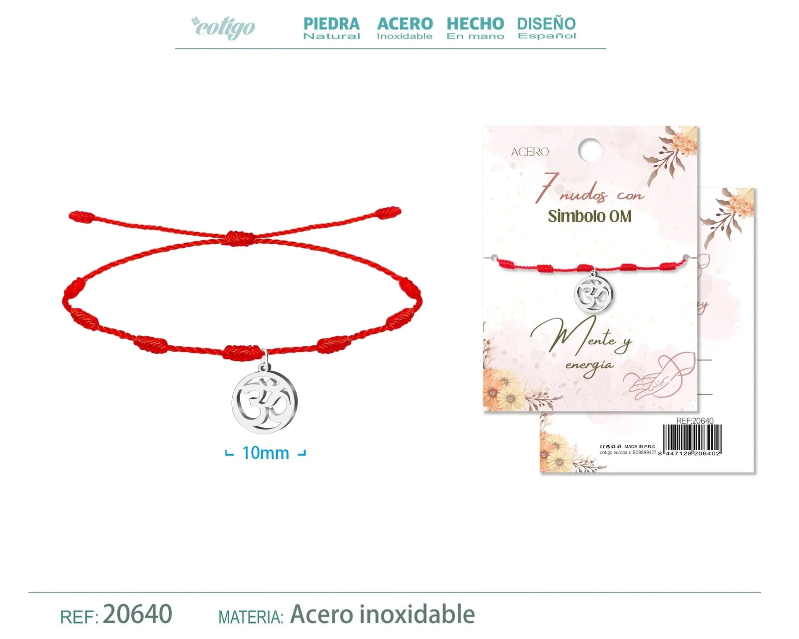 Pulsera 7 nudos con Simbolo OM color Plateado - cotigo