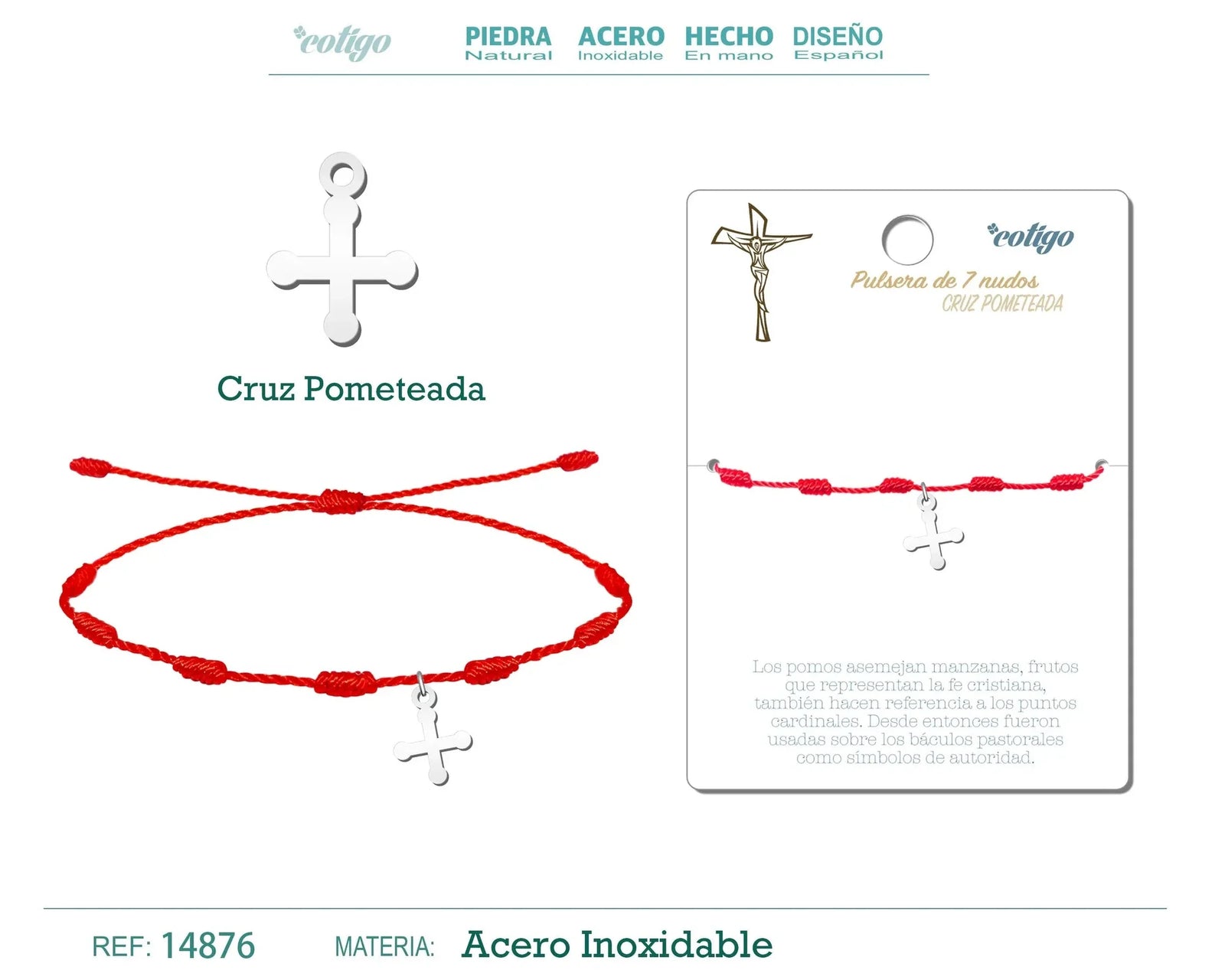 Pulsera 7 Nudos con Cruz Pometeada color Plateado - cotigo
