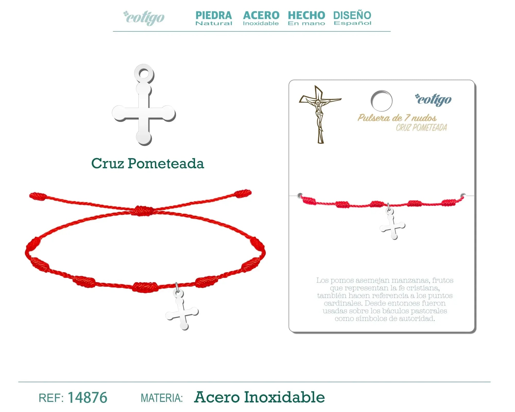 Pulsera 7 Nudos con Cruz Pometeada color Plateado - cotigo