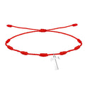 Pulsera 7 Nudos Rojo con Cruz Tau en Acero Plateado