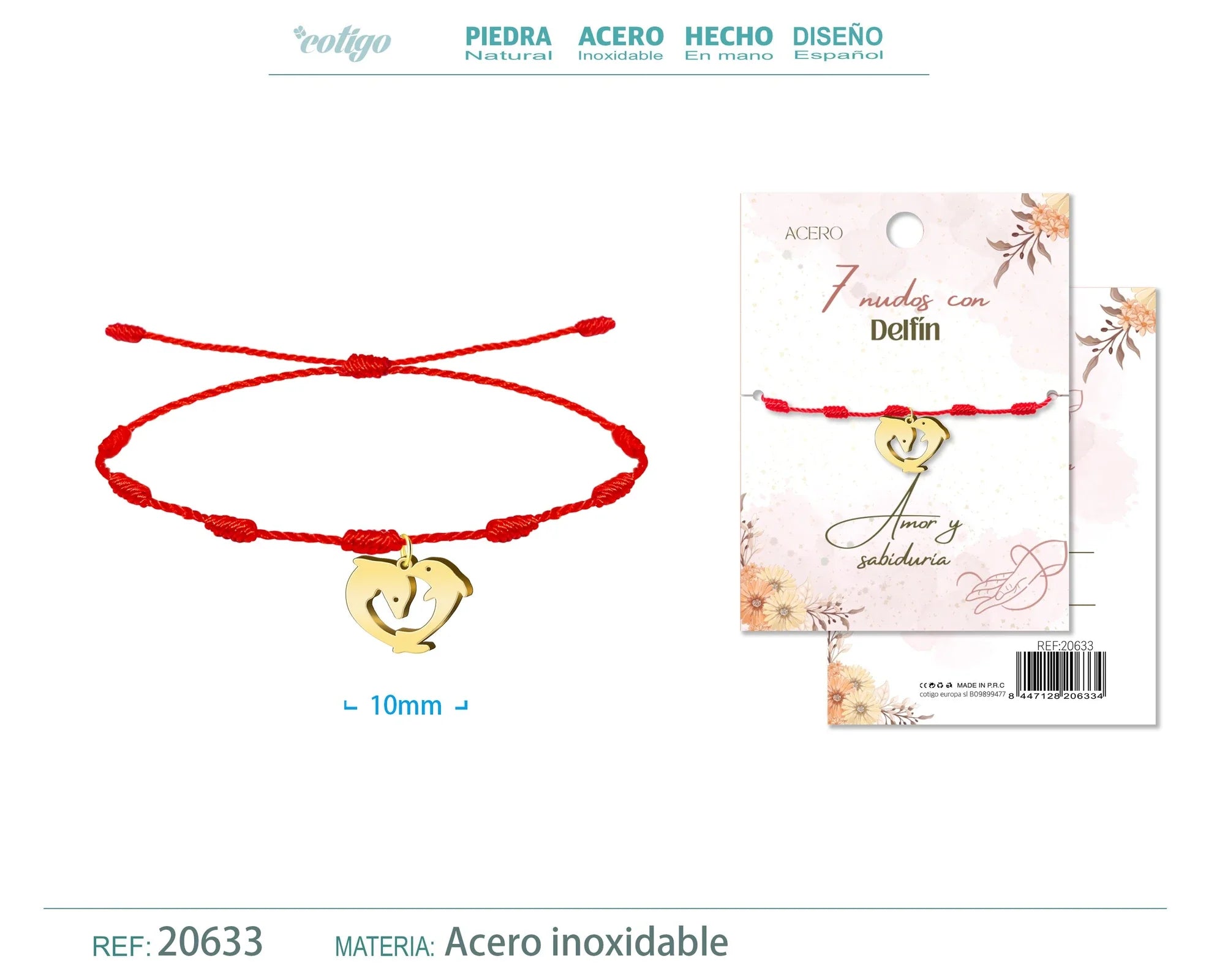 Pulsera 7 Nudos Delfín Acero Dorado