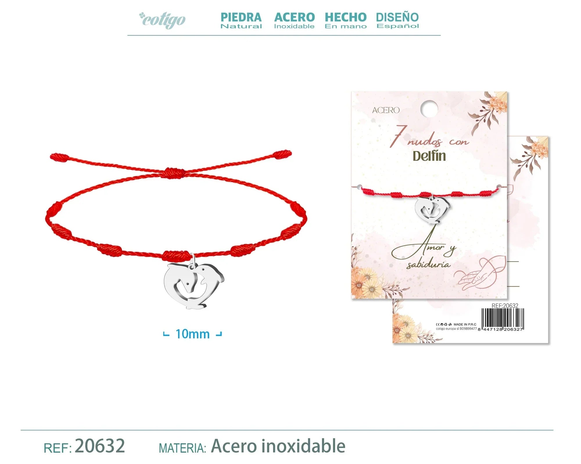 Pulsera 7 Nudos Delfín Acero Plateado