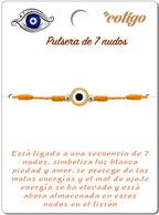 Pulsera de 7 Nudos Dorada con Ojo Turco detalle