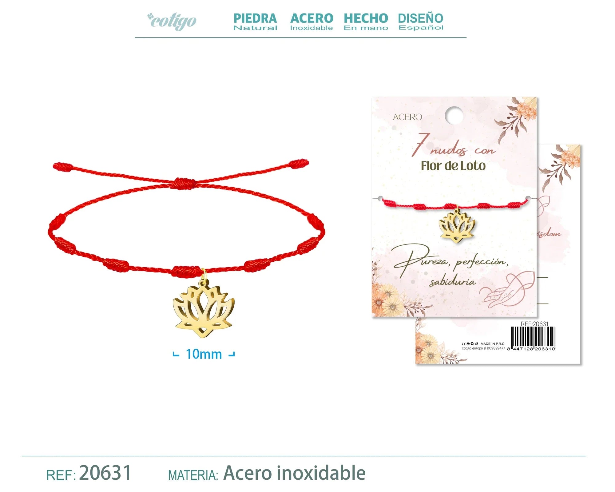 Pulsera 7 Nudos Flor de Loto Acero Dorado