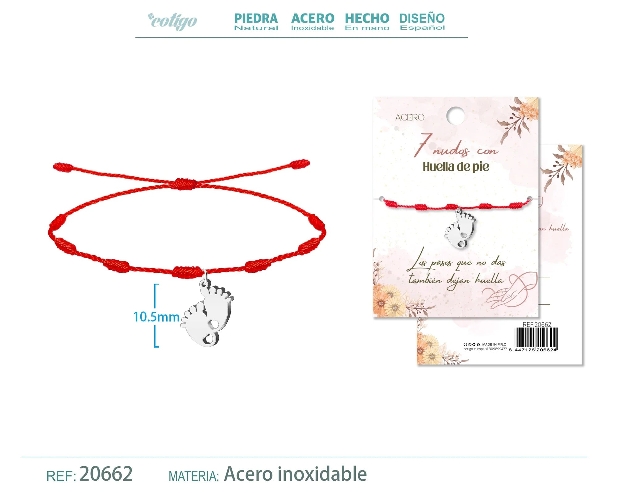 Pulsera 7 Nudos Huella de Pie Acero Plateado