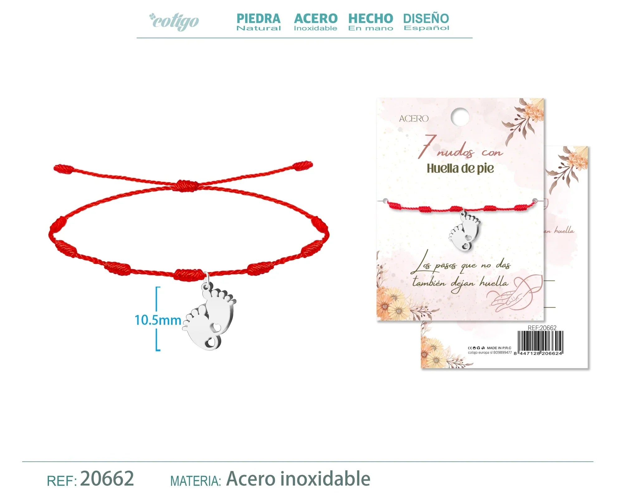 Pulsera 7 Nudos Huella de Pie Acero Plateado