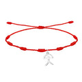 Pulsera de 7 nudos con símbolo Indalo en acero plateado y cordón rojo
