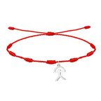 Pulsera de 7 nudos con símbolo Indalo en acero plateado y cordón rojo