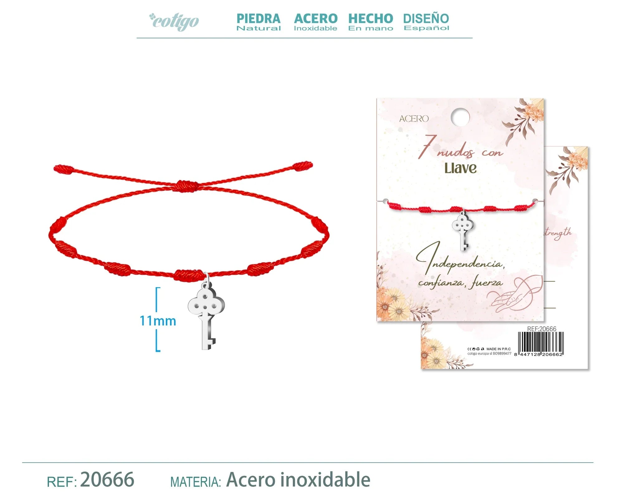 Pulsera 7 nudos Llave acero plateado