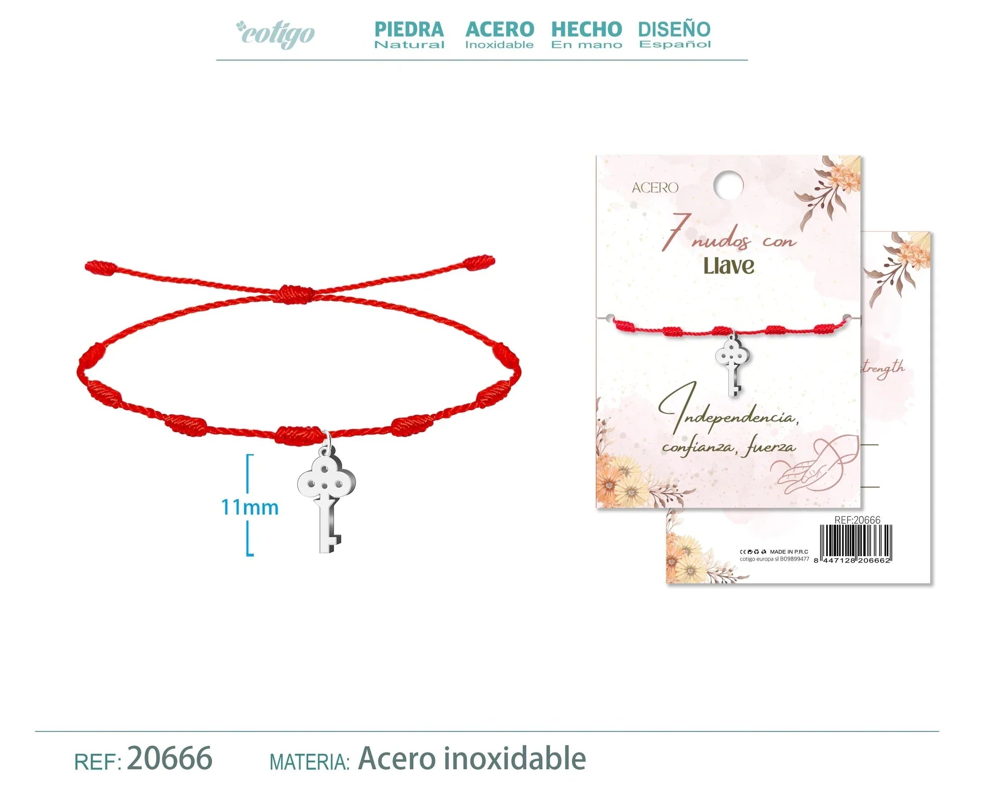 Pulsera 7 nudos Llave acero plateado