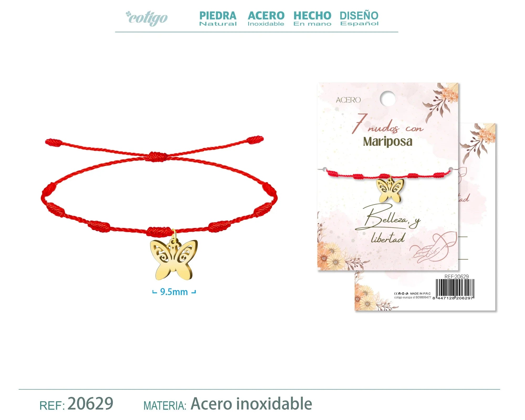 Pulsera 7 Nudos Mariposa Acero Dorado