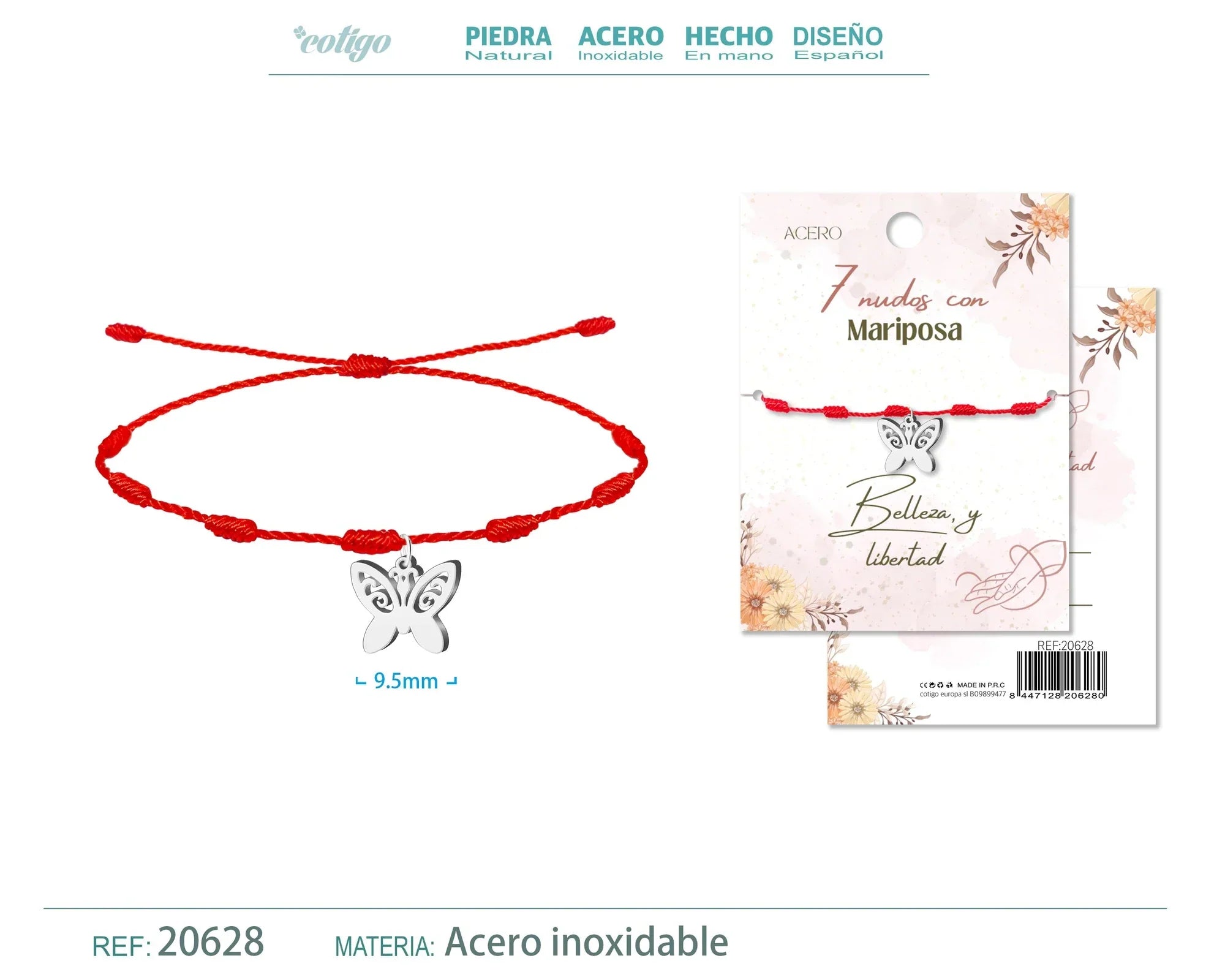 Pulsera 7 Nudos Mariposa Acero Plateado