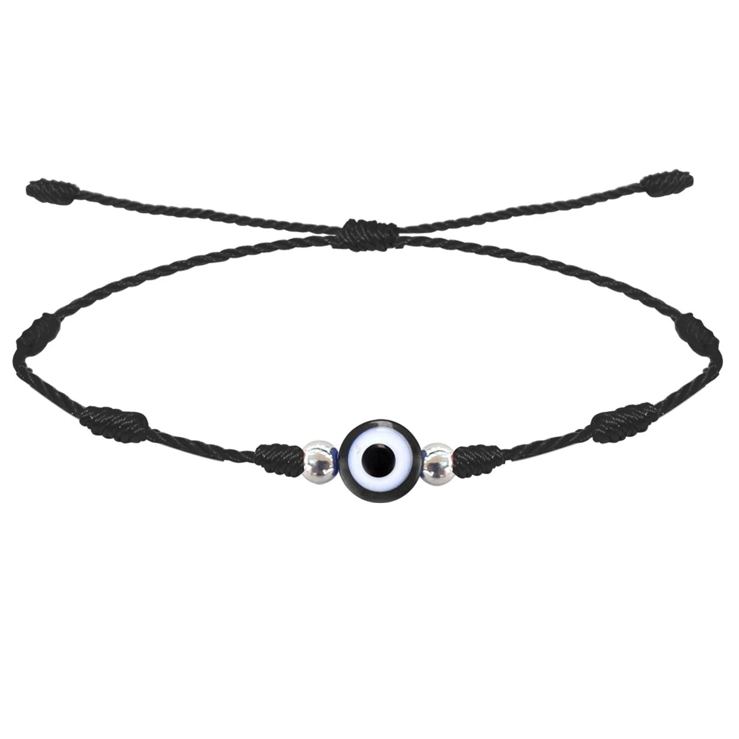 Pulsera 7 Nudos Negro con Colgante Ojo Turco