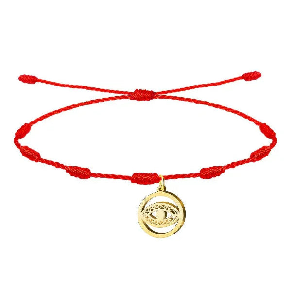 Pulsera 7 Nudos con Ojo Turco Calado en Acero Dorado - Dorado