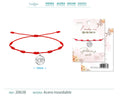 Pulsera roja de 7 nudos con colgante circular de ojo turco calado en acero inoxidable plateado y cordón ajustable.