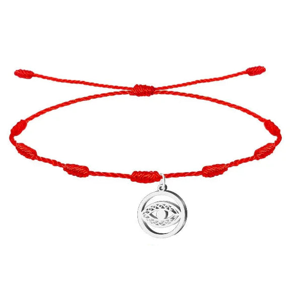 Pulsera de 7 Nudos con Ojo Turco Calado en Acero Plateado - Plateado