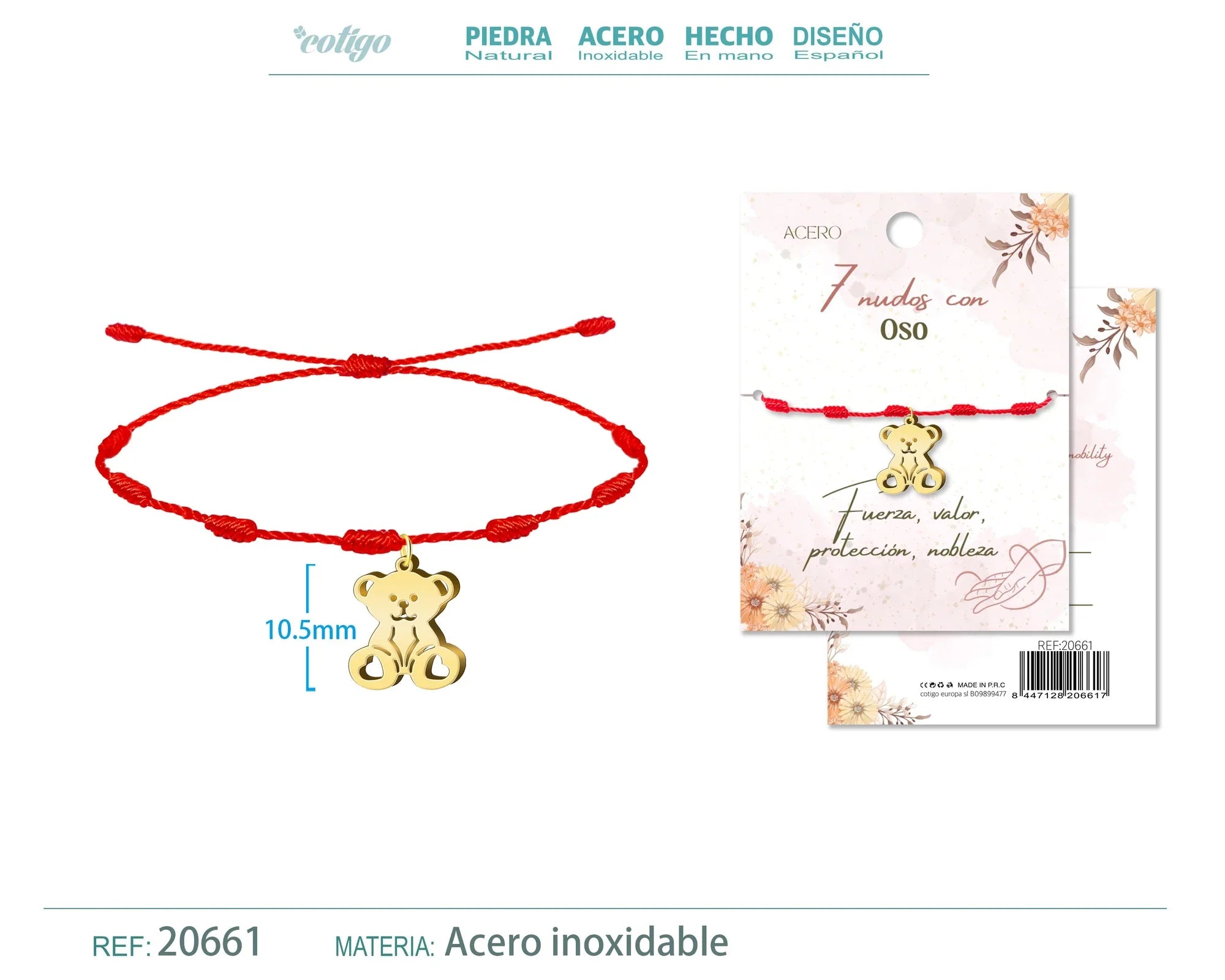 Pulsera 7 Nudos Oso Acero Dorado