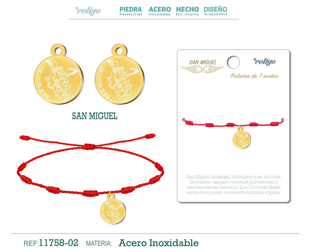 Pulsera 7 Nudos con San Miguel Dorado diseño