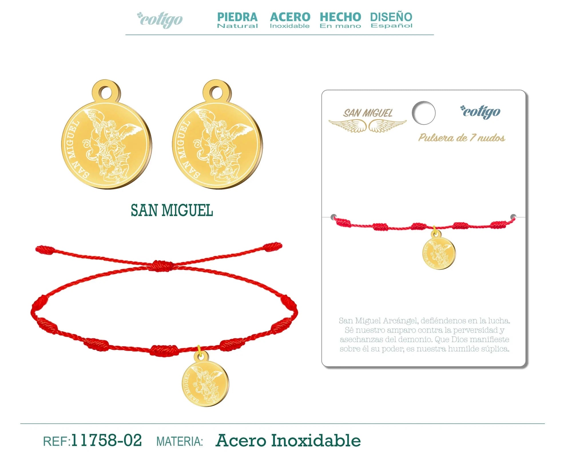 Pulsera 7 Nudos con San Miguel Dorado diseño
