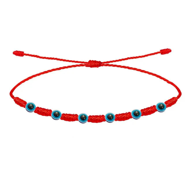 Pulsera de 7 Nudos Roja con Multi-Ojos Turcos