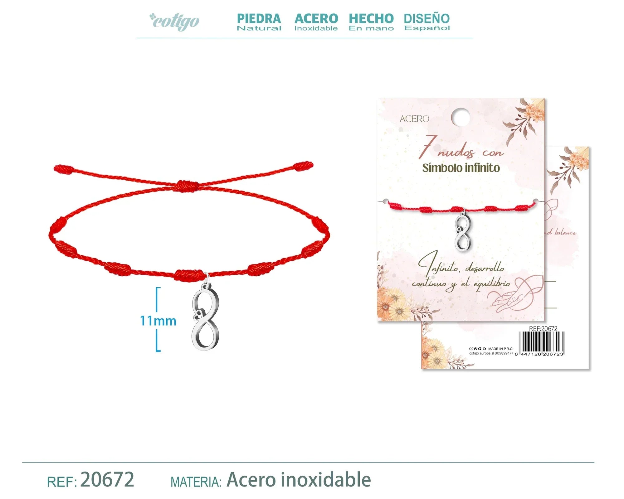 Pulsera 7 nudos Simbolo infinito acero plateado