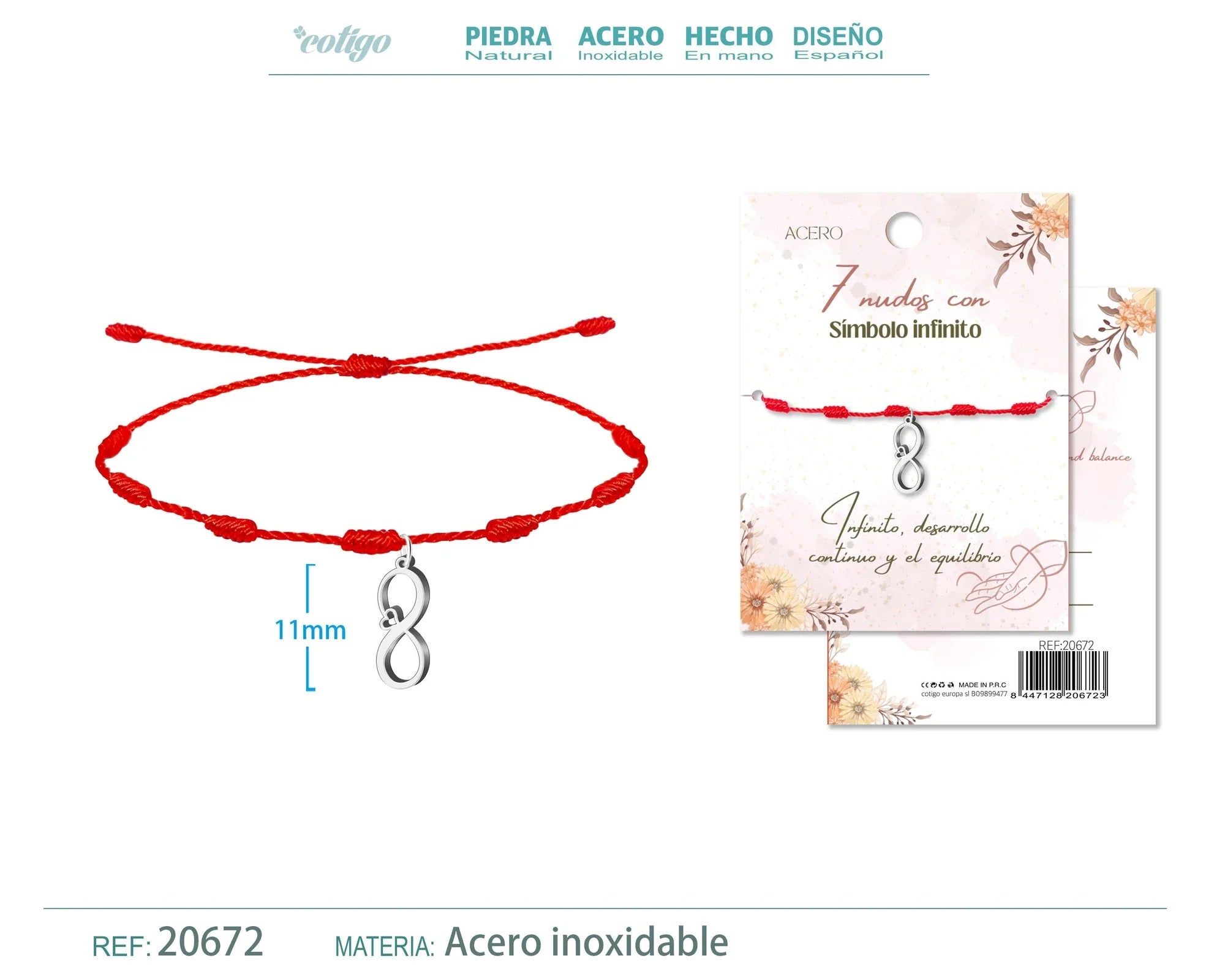 Pulsera 7 nudos Simbolo infinito acero plateado
