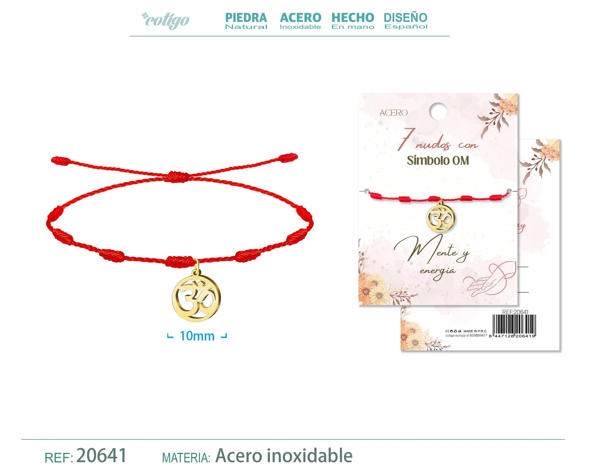 Pulsera 7 Nudos Símbolo Om Acero Dorado