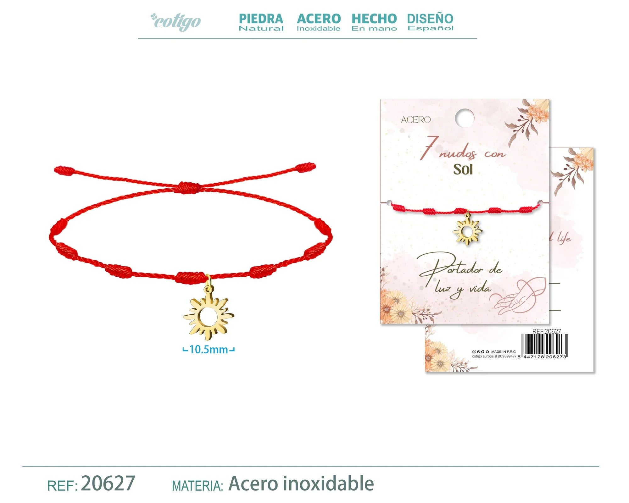 Pulsera 7 Nudos Sol Acero Dorado