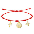 Pulsera 7 Nudos de Triple Protección: Nudo de Bruja, Tetragrámaton Y Cruz de Caravaca en Acero Dorado