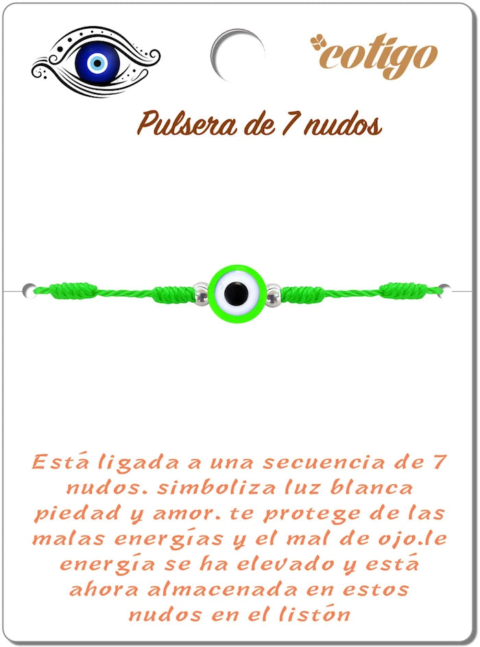 Pulsera de 7 Nudos Verde con Ojo Turco detalle