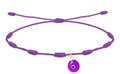 Pulsera de hilo violeta de siete nudos con colgante de ojo turco morado y cierre ajustable.