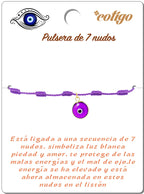 Pulsera de 7 Nudos Violeta con Colgante de Ojo Turco detalle