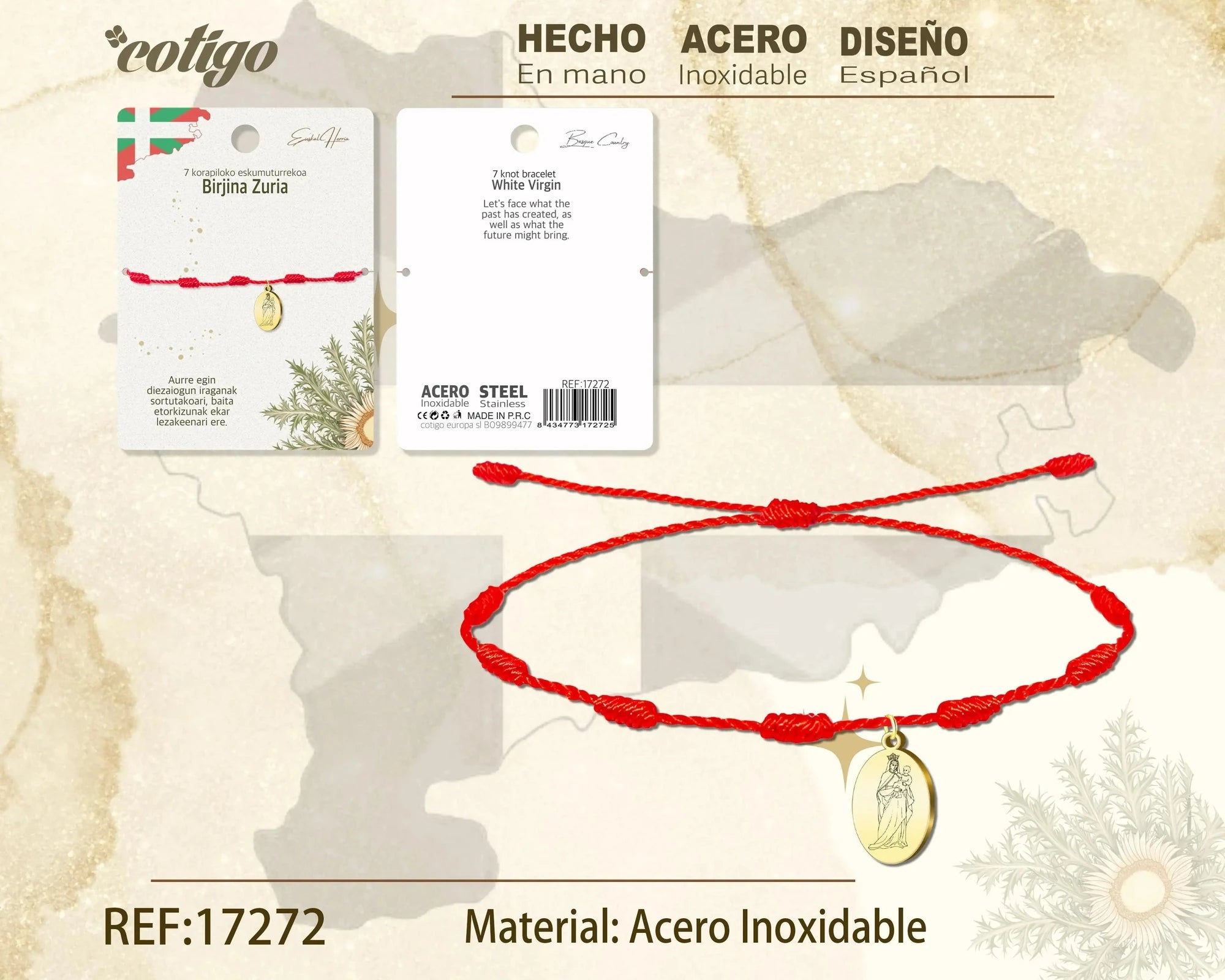 Pulsera 7 Nudos Virgen Blanca Dorado diseño