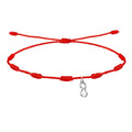 Pulsera roja de los 7 nudos con charm silueta de la Virgen de Covadonga La Santina en acero plateado amuleto de protección