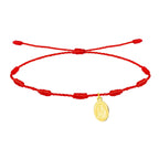 Pulsera roja 7 nudos con medalla virgen de lourdes acero dorado amuleto de sanación y milagros para enfermos